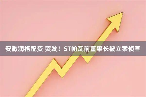 安微润格配资 突发！ST帕瓦前董事长被立案侦查